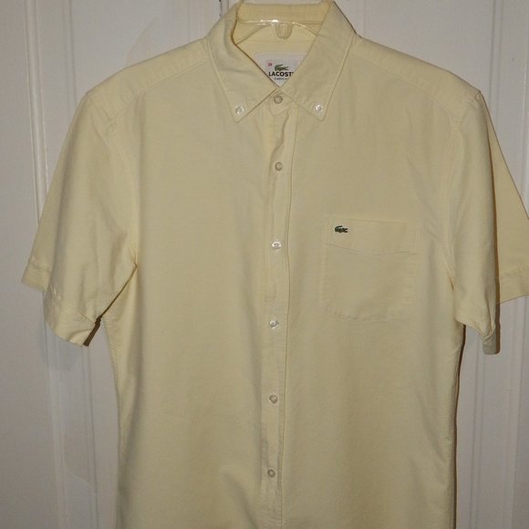 Men's Lacoste Classic Fit Button-Front Shirt ~ Short Sleeve - Size 38 - Yellow - Picture 4 of 8